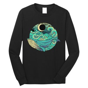 Humpback Whale Marine Life Ocean Nature Sea Blue Waves Moon Long Sleeve Shirt