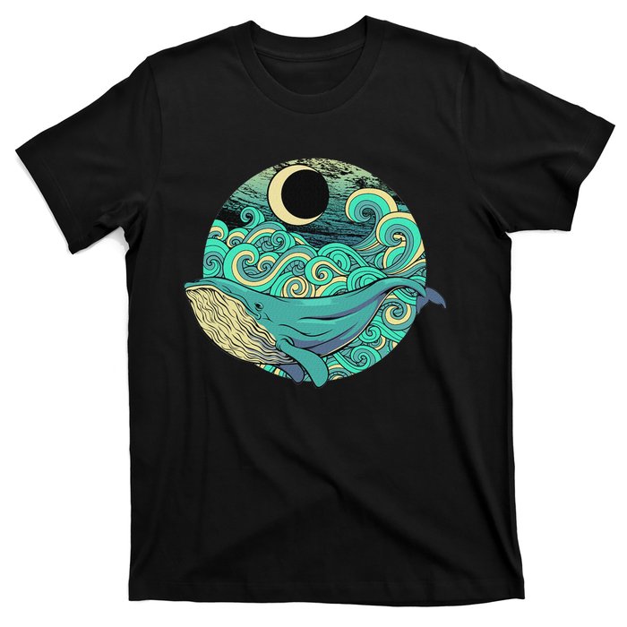 Humpback Whale Marine Life Ocean Nature Sea Blue Waves Moon T-Shirt