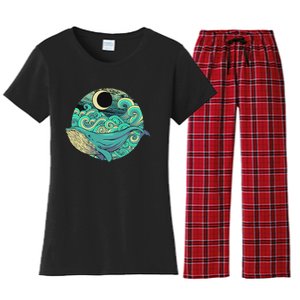 Humpback Whale Marine Life Ocean Nature Sea Blue Waves Moon Women's Flannel Pajama Set