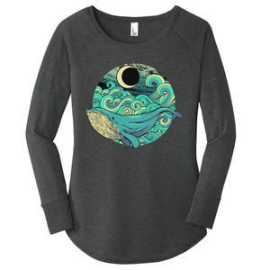 Humpback Whale Marine Life Ocean Nature Sea Blue Waves Moon Women's Perfect Tri Tunic Long Sleeve Shirt