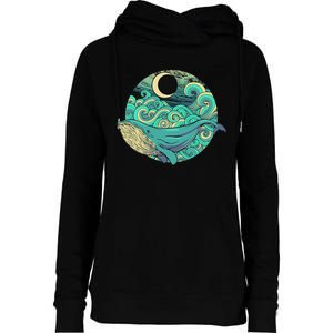 Humpback Whale Marine Life Ocean Nature Sea Blue Waves Moon Womens Funnel Neck Pullover Hood