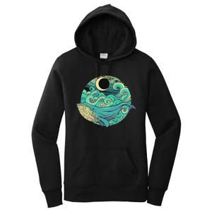 Humpback Whale Marine Life Ocean Nature Sea Blue Waves Moon Women's Pullover Hoodie