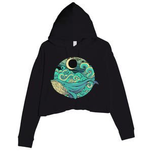 Humpback Whale Marine Life Ocean Nature Sea Blue Waves Moon Crop Fleece Hoodie