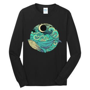 Humpback Whale Marine Life Ocean Nature Sea Blue Waves Moon Tall Long Sleeve T-Shirt