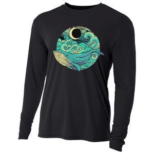 Humpback Whale Marine Life Ocean Nature Sea Blue Waves Moon Cooling Performance Long Sleeve Crew