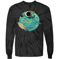 Humpback Whale Marine Life Ocean Nature Sea Blue Waves Moon Tie-Dye Long Sleeve Shirt