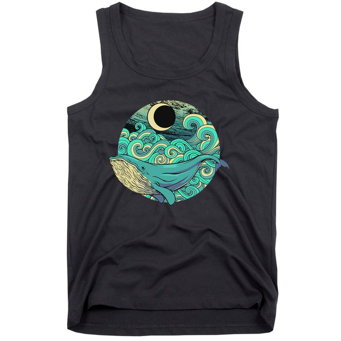 Humpback Whale Marine Life Ocean Nature Sea Blue Waves Moon Tank Top