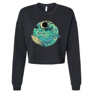 Humpback Whale Marine Life Ocean Nature Sea Blue Waves Moon Cropped Pullover Crew