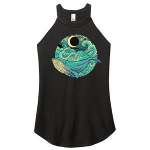 Humpback Whale Marine Life Ocean Nature Sea Blue Waves Moon Women's Perfect Tri Rocker Tank