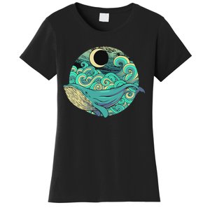 Humpback Whale Marine Life Ocean Nature Sea Blue Waves Moon Women's T-Shirt