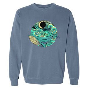 Humpback Whale Marine Life Ocean Nature Sea Blue Waves Moon Garment-Dyed Sweatshirt