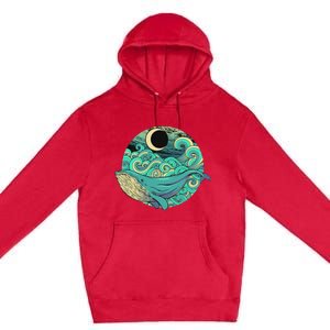 Humpback Whale Marine Life Ocean Nature Sea Blue Waves Moon Premium Pullover Hoodie