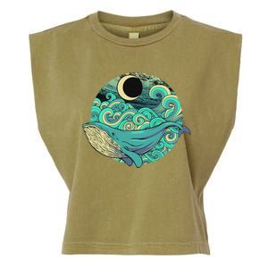 Humpback Whale Marine Life Ocean Nature Sea Blue Waves Moon Garment-Dyed Women's Muscle Tee