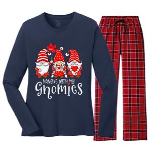 Hanging With My Gnomies Happy Valentines Day Cute Gnomes Love Day Women's Long Sleeve Flannel Pajama Set 