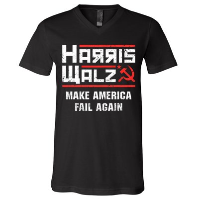 Harris Walz Make America Fail Again Anti Kamala Socialist V-Neck T-Shirt