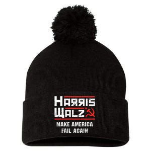 Harris Walz Make America Fail Again Anti Kamala Socialist Pom Pom 12in Knit Beanie