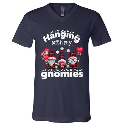 Hanging With My Gnomies Happy Valentines Day Cute Gnomes V-Neck T-Shirt