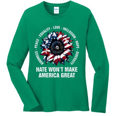 Hate WonT Make America Great Sunflower Kindness Peace Ladies Long Sleeve Shirt