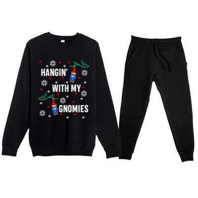 Hangin With My Gnomies Ugly Christmas Premium Crewneck Sweatsuit Set