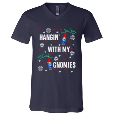 Hangin With My Gnomies Ugly Christmas V-Neck T-Shirt