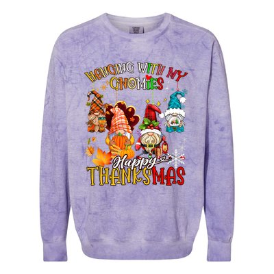 Hanging With My Gnomies Happy Thanksmas Thanksgiving Xmas Colorblast Crewneck Sweatshirt