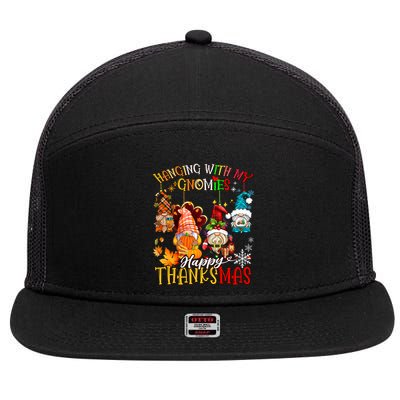 Hanging With My Gnomies Happy Thanksmas Thanksgiving Xmas 7 Panel Mesh Trucker Snapback Hat