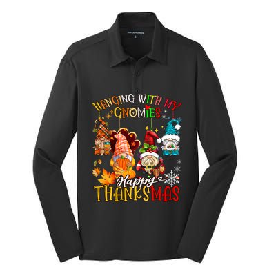 Hanging With My Gnomies Happy Thanksmas Thanksgiving Xmas Silk Touch Performance Long Sleeve Polo