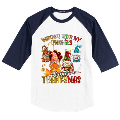 Hanging With My Gnomies Happy Thanksmas Thanksgiving Xmas Baseball Sleeve Shirt