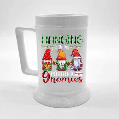 Hanging With My Pediatric Gnomies Xmas Three Gnomes Nursing Gift Beer Stein