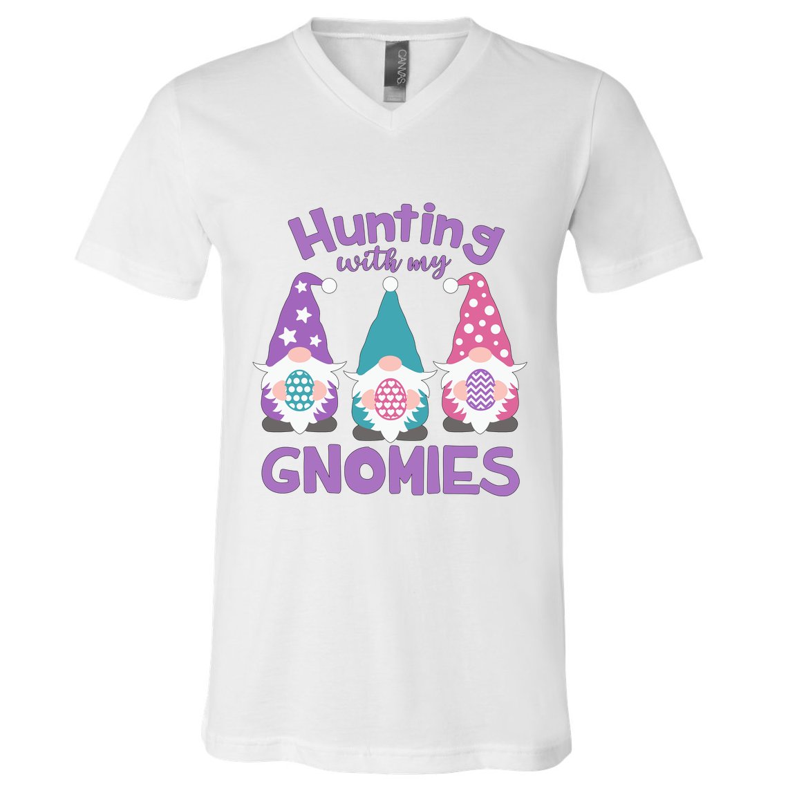 Hunting With My Gnomies Funny Easter V-Neck T-Shirt