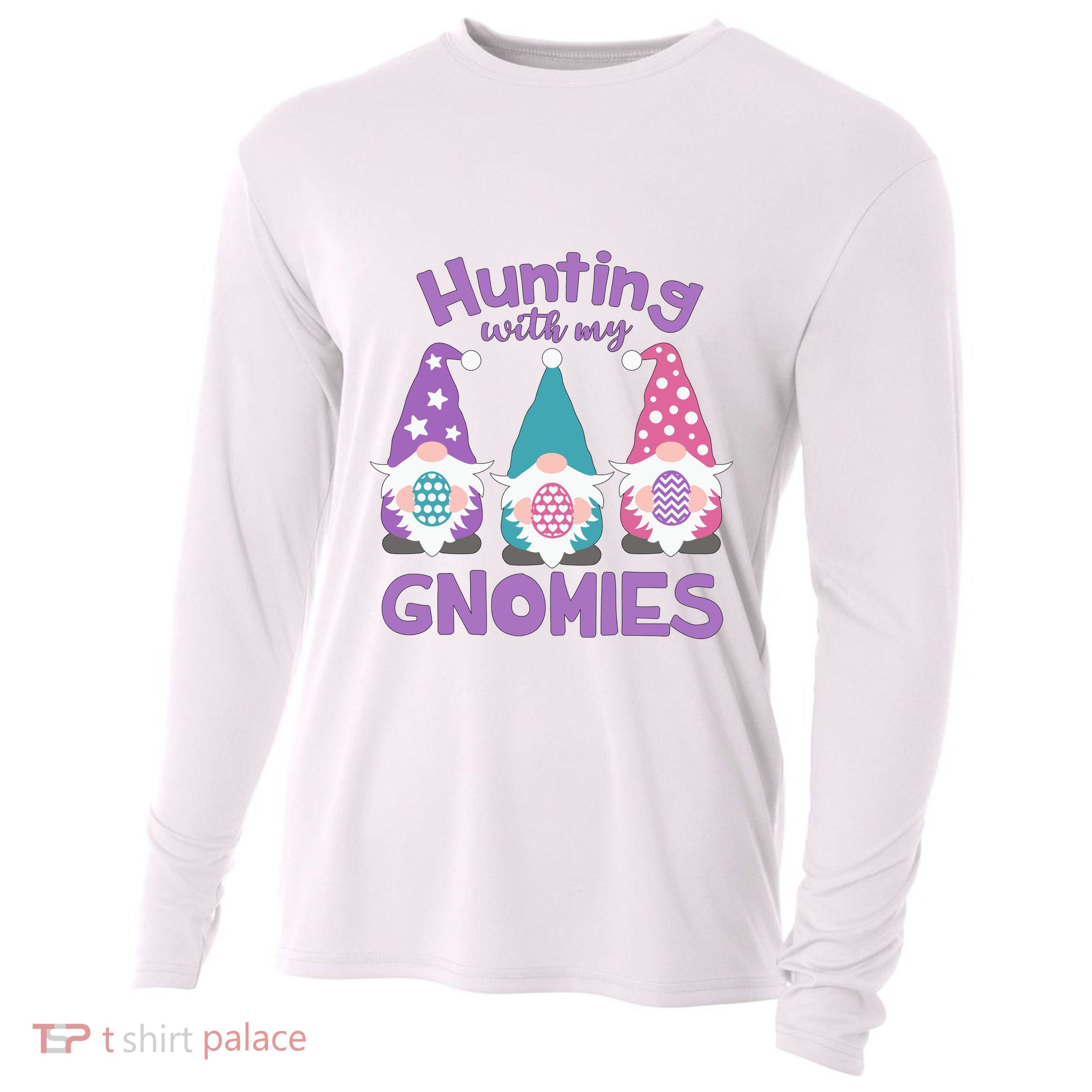 Hunting With My Gnomies Funny Easter Cooling Performance Long Sleeve Crew