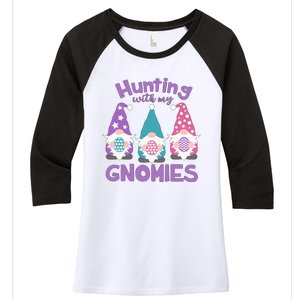 Hunting With My Gnomies Funny Easter Women's Tri-Blend 3/4-Sleeve Raglan Shirt