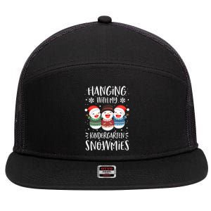 Hanging With My Kindergarten Snowmies Kindergarten Teacher Cute Gift 7 Panel Mesh Trucker Snapback Hat