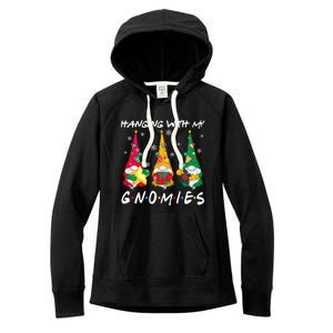 Hanging With My Gnomies Santa Gnomes Light Snow Christmas Gift Women's Fleece Hoodie