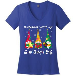 Hanging With My Gnomies Santa Gnomes Light Snow Christmas Gift Women's V-Neck T-Shirt