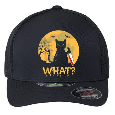 Halloween What Murderous Black Cat With Knife Gothic Dark Flexfit Unipanel Trucker Cap