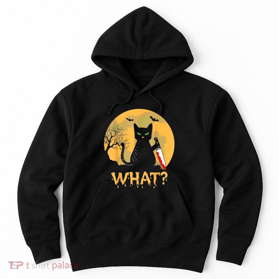 Halloween What Murderous Black Cat With Knife Gothic Dark Hoodie