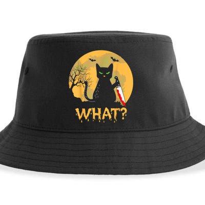 Halloween What Murderous Black Cat With Knife Gothic Dark Sustainable Bucket Hat