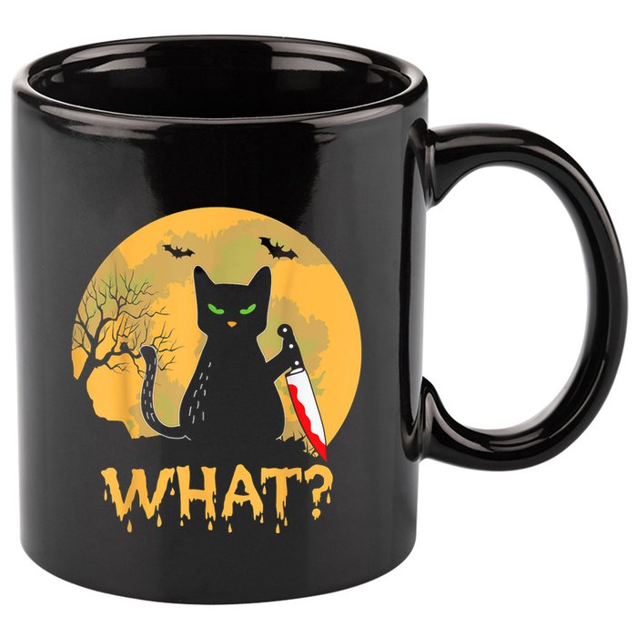 Halloween What Murderous Black Cat With Knife Gothic Dark 11oz C Handle Ceramic Mug