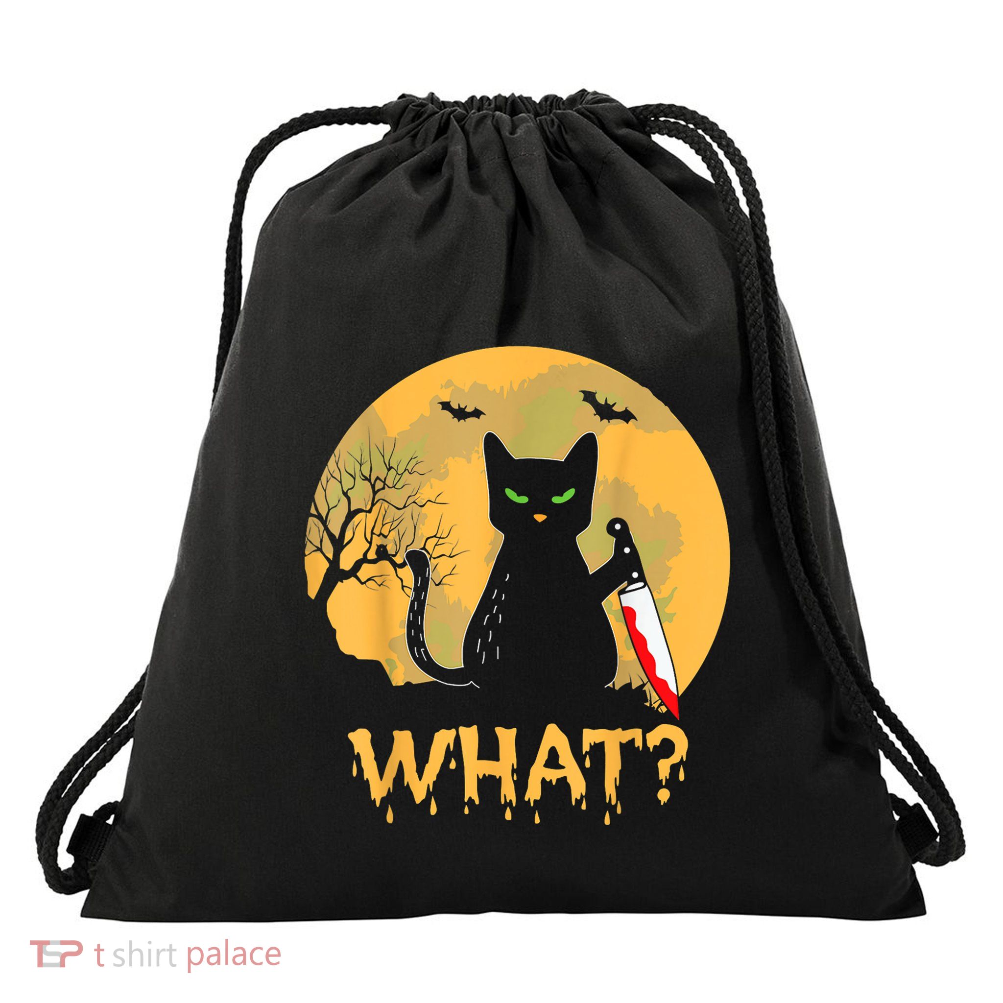 Halloween What Murderous Black Cat With Knife Gothic Dark Drawstring Bag