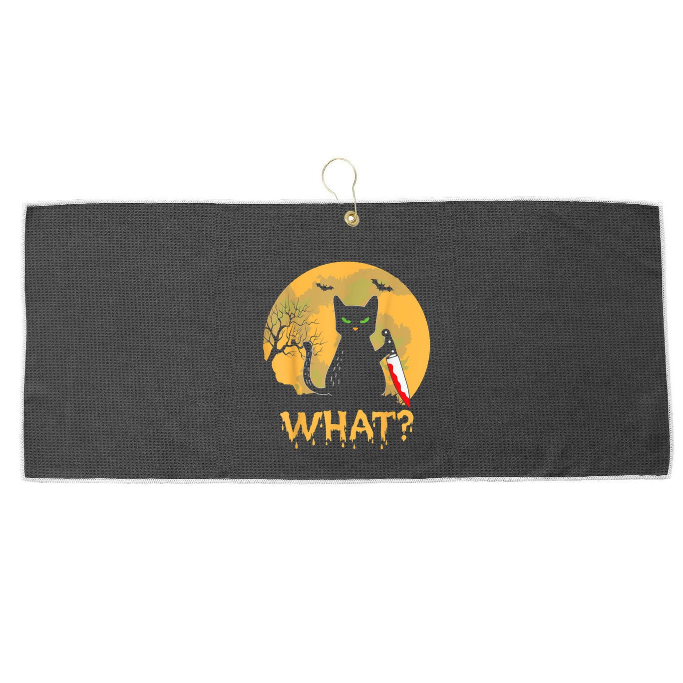 Halloween What Murderous Black Cat With Knife Gothic Dark Large Microfiber Waffle Golf Towel
