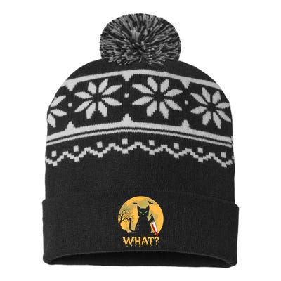 Halloween What Murderous Black Cat With Knife Gothic Dark USA-Made Snowflake Beanie