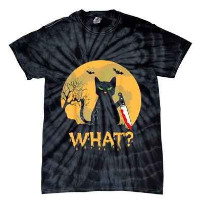 Halloween What Murderous Black Cat With Knife Gothic Dark Tie-Dye T-Shirt