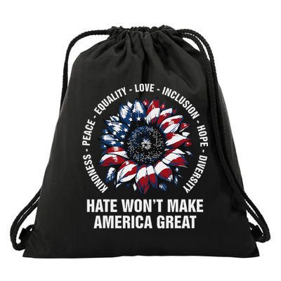 Hate WonT Make America Great Sunflower Kindness Peace Drawstring Bag