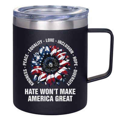 Hate WonT Make America Great Sunflower Kindness Peace 12oz Stainless Steel Coffee Mug