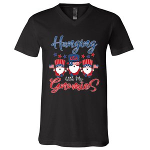 Hanging With My Gnomies Flag American 4th July V-Neck T-Shirt