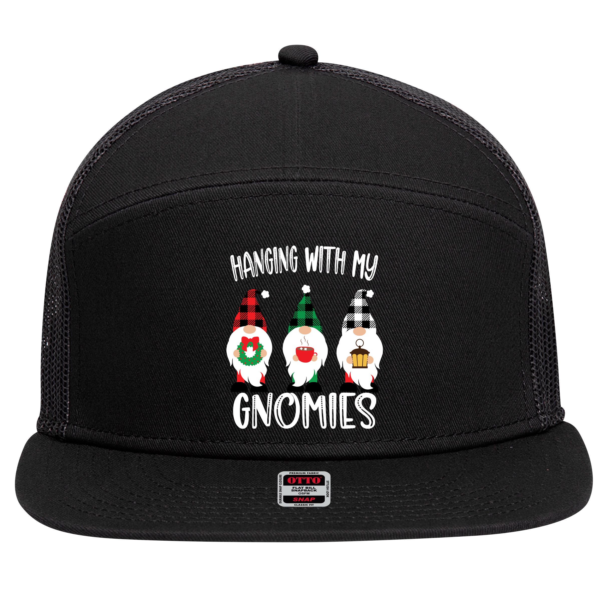 Hanging With My Gnomies, Merry Christmas Gnomes Garden Gnome 7 Panel Mesh Trucker Snapback Hat