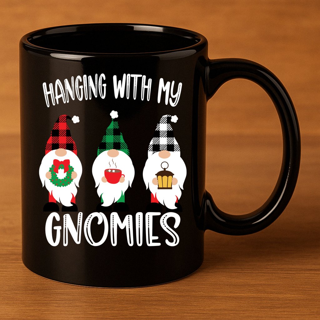 Hanging With My Gnomies, Merry Christmas Gnomes Garden Gnome 11oz C Handle Ceramic Mug
