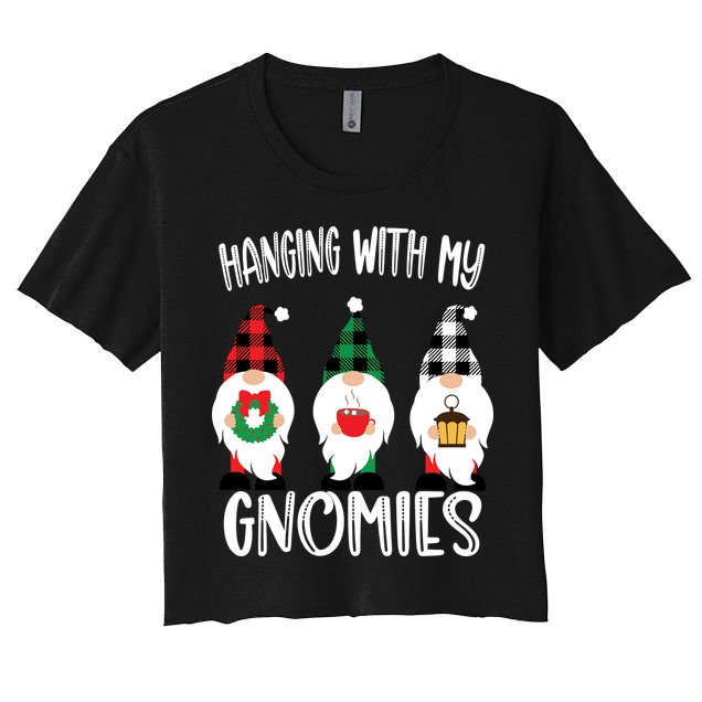 Hanging With My Gnomies, Merry Christmas Gnomes Garden Gnome Women's Crop Top Tee
