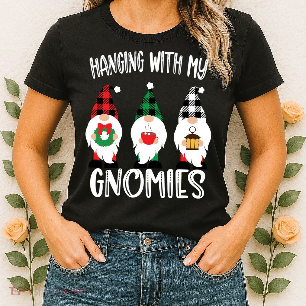 Hanging With My Gnomies, Merry Christmas Gnomes Garden Gnome Womens T-Shirt
